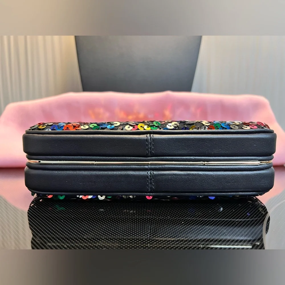 New Kate Spade Tonight Sequins Embellished Leather Crossbody Clutch